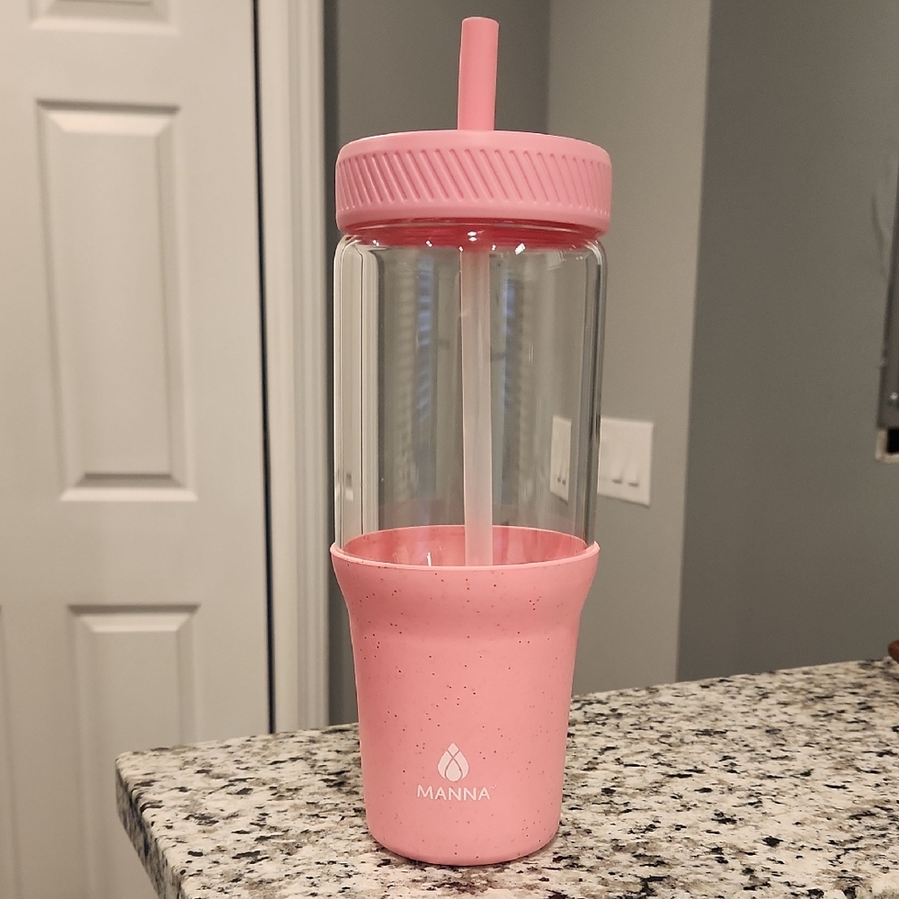 Manna Pink Silicone And Glass Tumbler with Straw